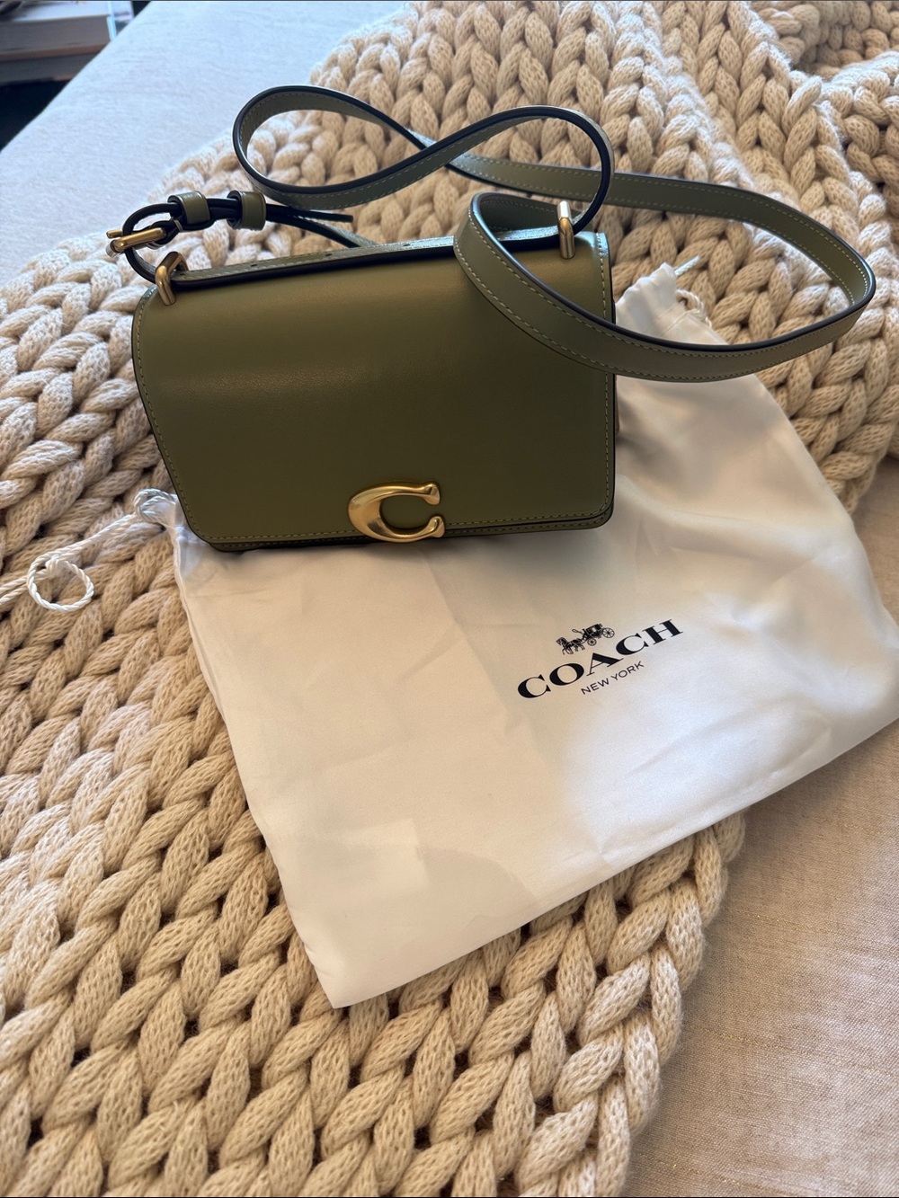 Coach Olive Green Leather Crossbody with Gold 'C' Accent